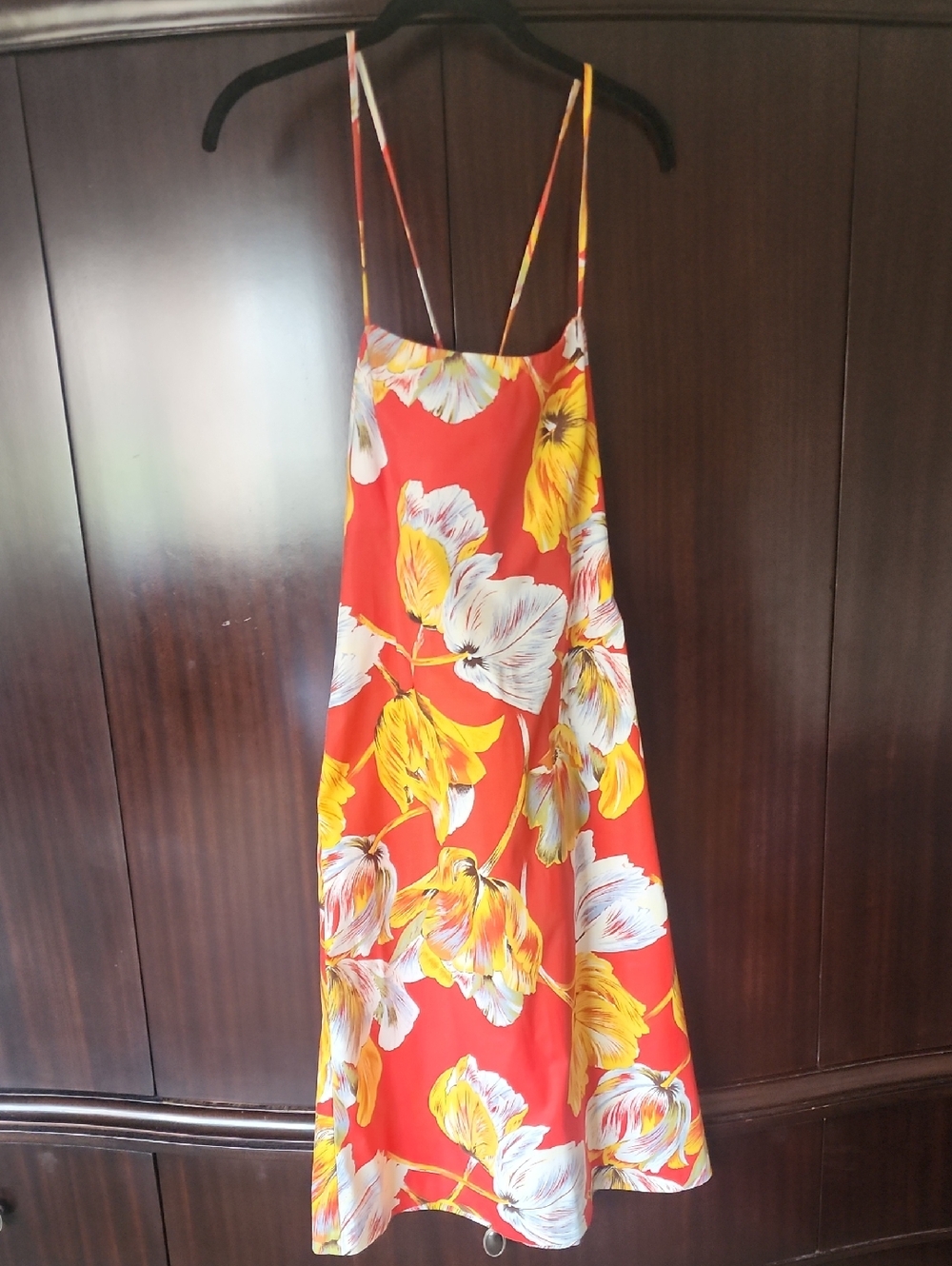 Floral Slip Midi Dress in Red & Yellow